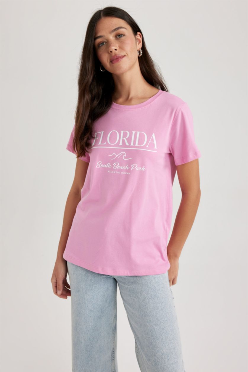 FEMME Rose T-Shirt Coton coupe régulière à Manches Courtes