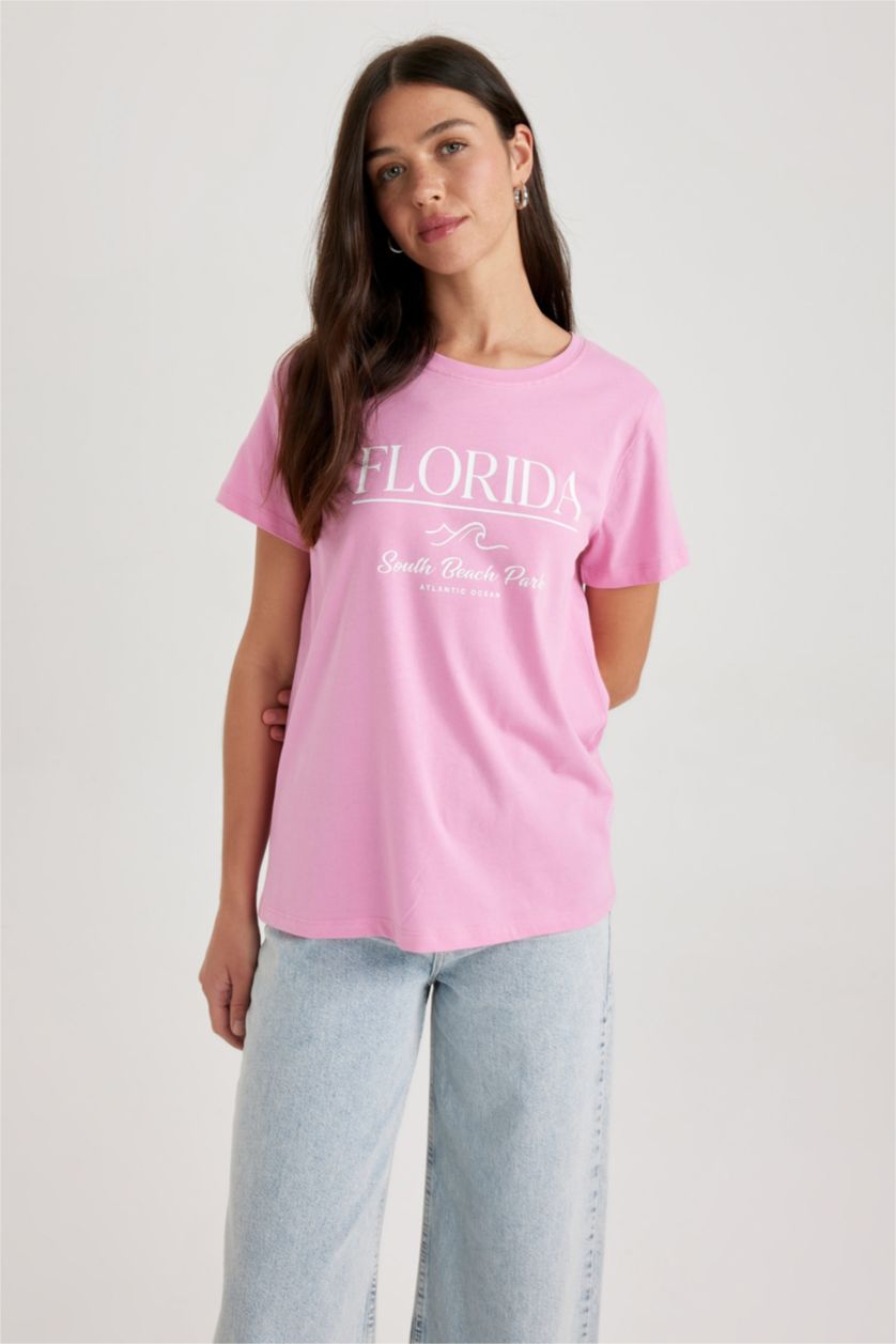 FEMME Rose T-Shirt Coton coupe régulière à Manches Courtes