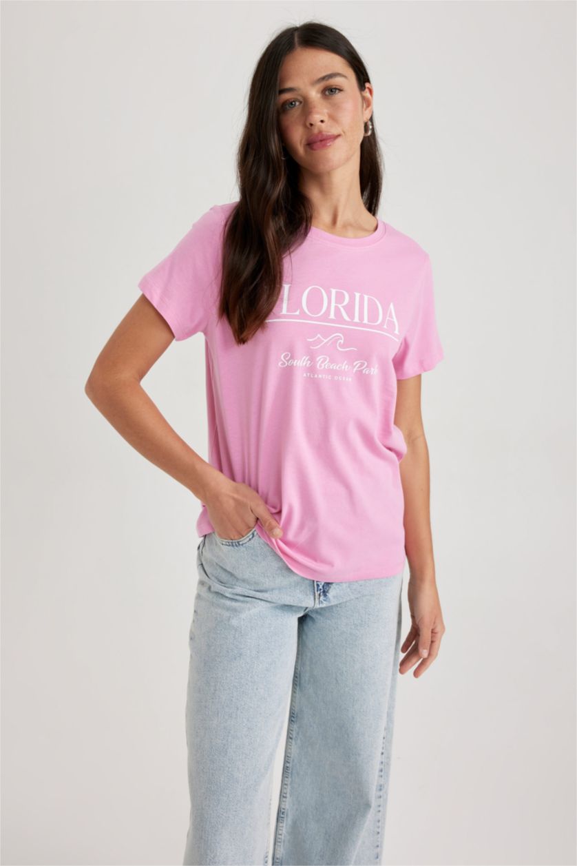 FEMME Rose T-Shirt Coton coupe régulière à Manches Courtes