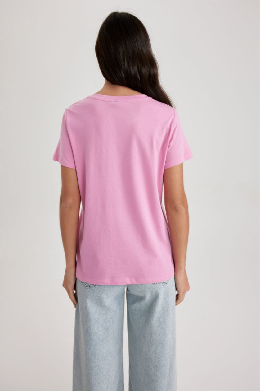 FEMME Rose T-Shirt Coton coupe régulière à Manches Courtes