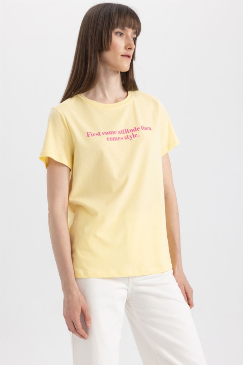 WOMAN Yellow Regular Fit Crew Neck Short Sleeve T-Shirt