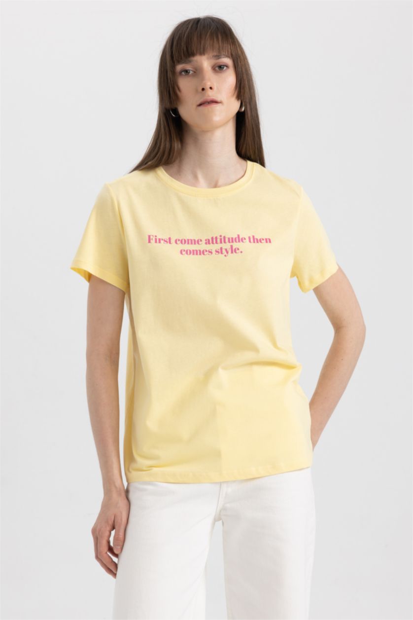 WOMAN Yellow Regular Fit Crew Neck Short Sleeve T-Shirt