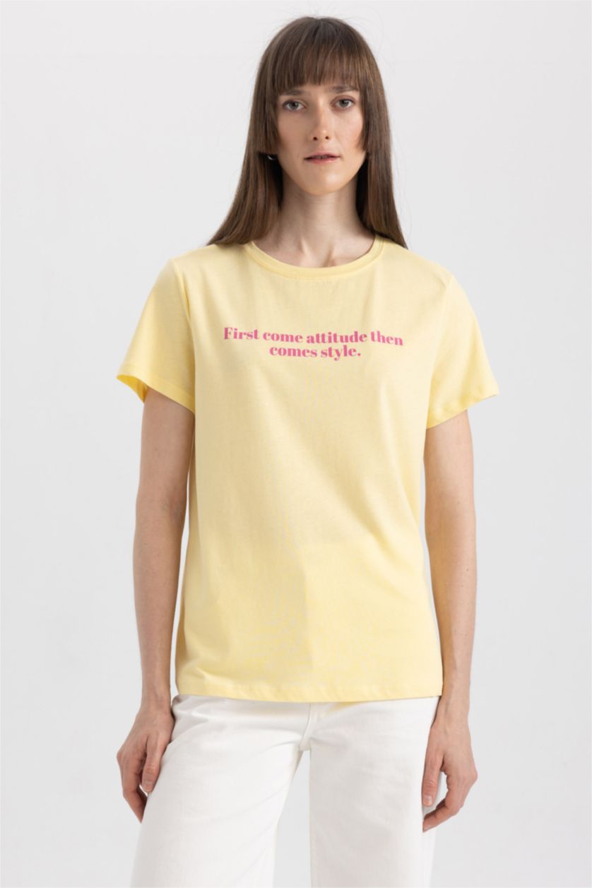 WOMAN Yellow Regular Fit Crew Neck Short Sleeve T-Shirt