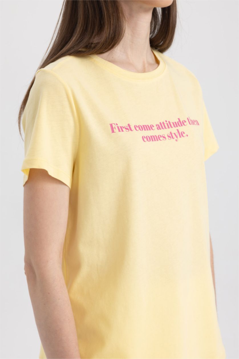 WOMAN Yellow Regular Fit Crew Neck Short Sleeve T-Shirt