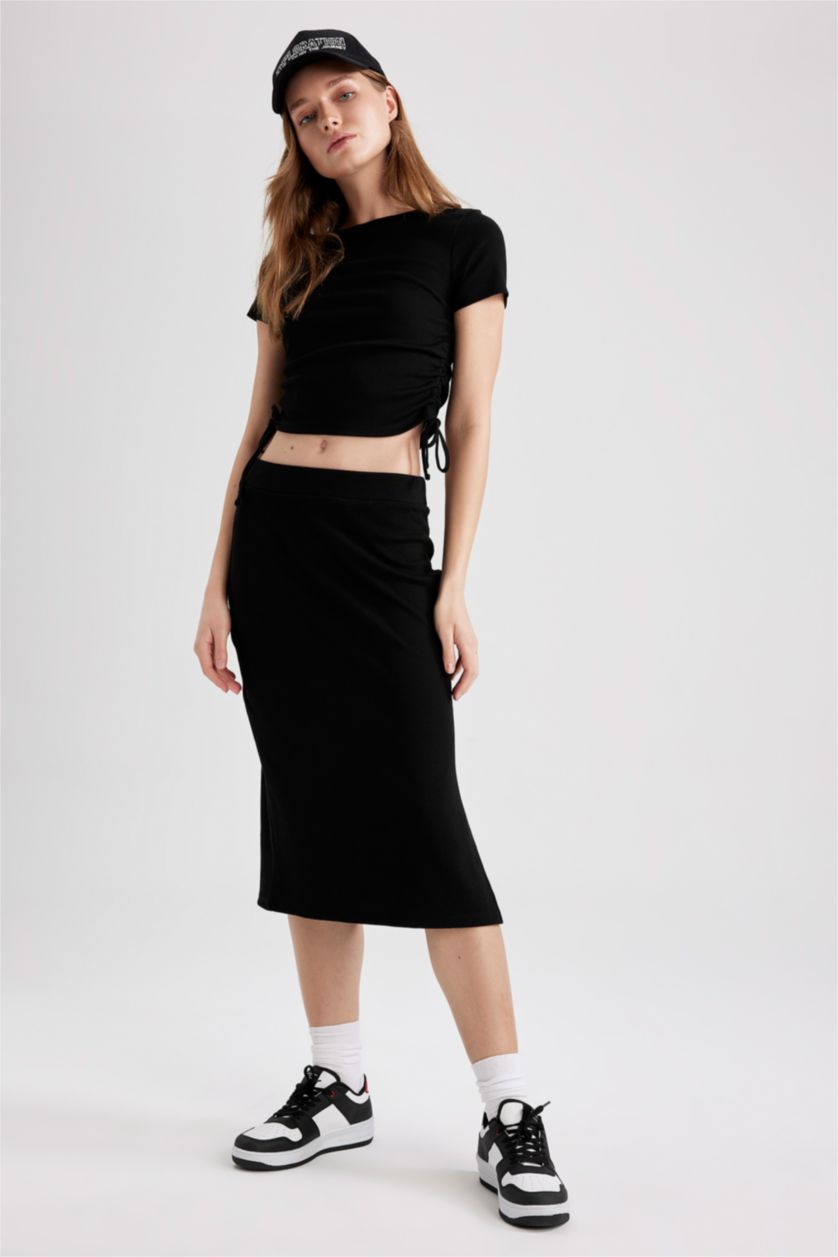 FEMME Noir Jupe Mi-Longue Basique Slim