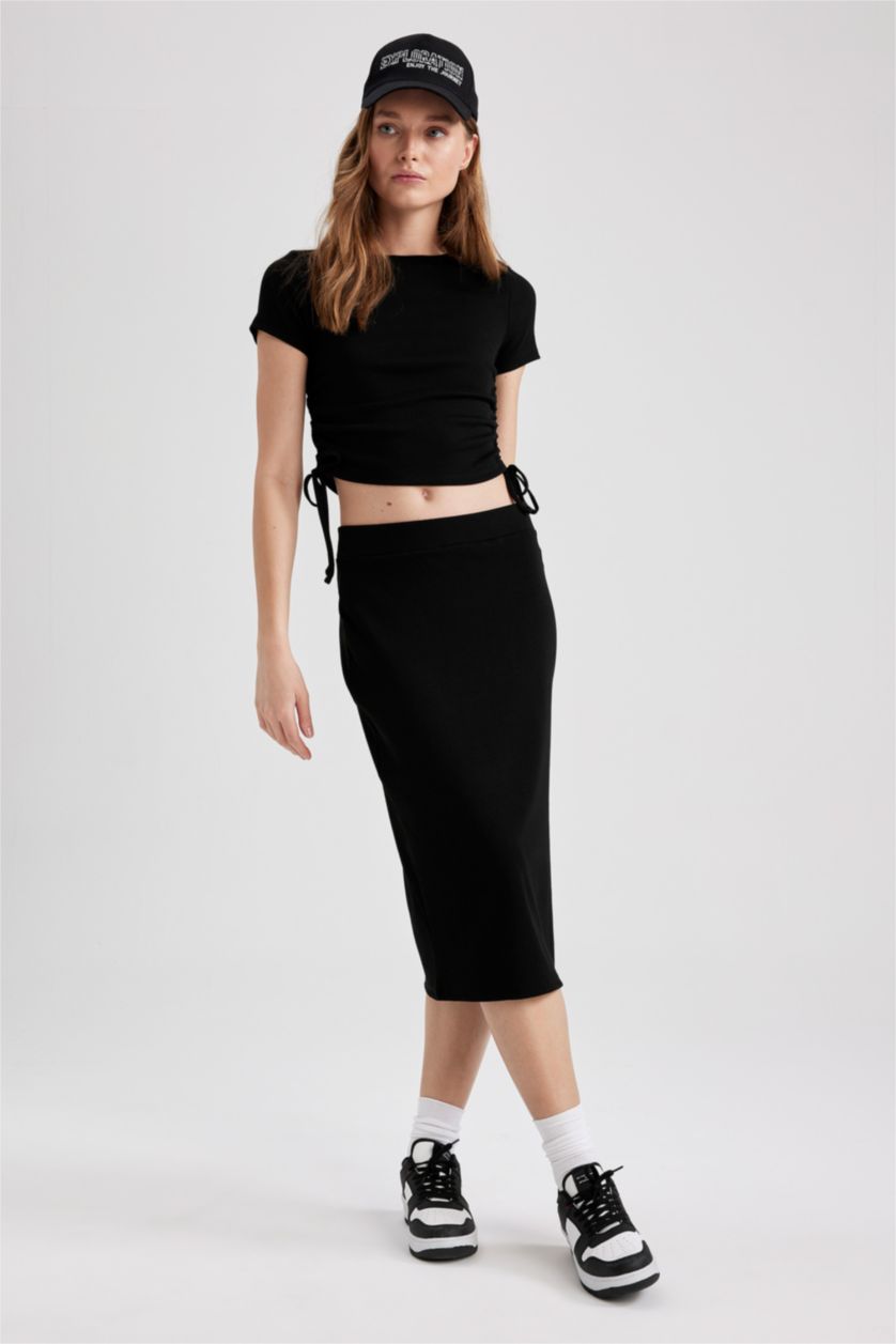 FEMME Noir Jupe Mi-Longue Basique Slim