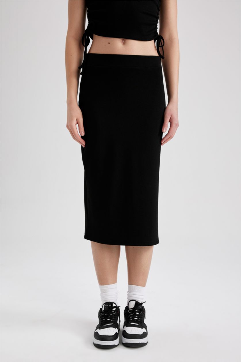 FEMME Noir Jupe Mi-Longue Basique Slim