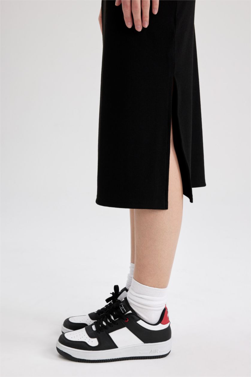 FEMME Noir Jupe Mi-Longue Basique Slim