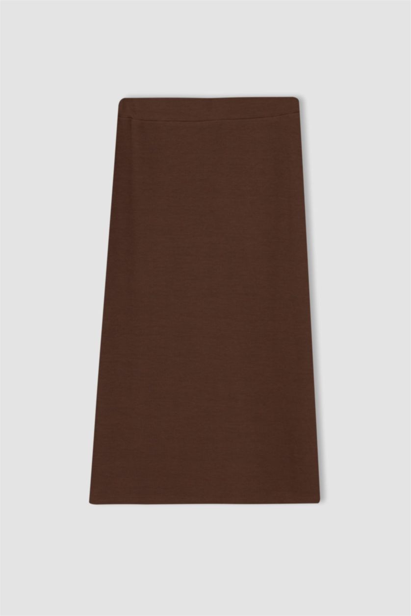 FEMME Marron Jupe Mi-Longue Caraco Basique Fendue Avec Cordon Coupe Slim