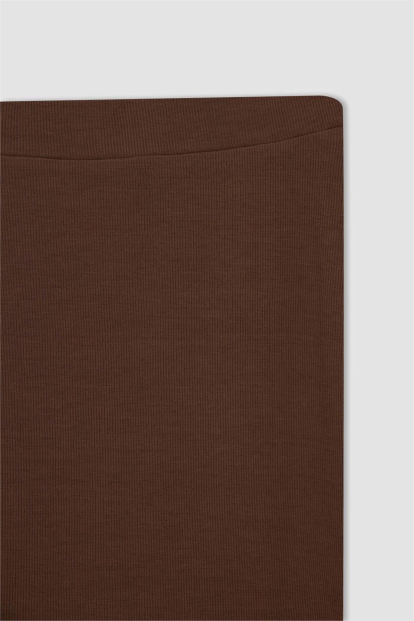 FEMME Marron Jupe Mi-Longue Caraco Basique Fendue Avec Cordon Coupe Slim