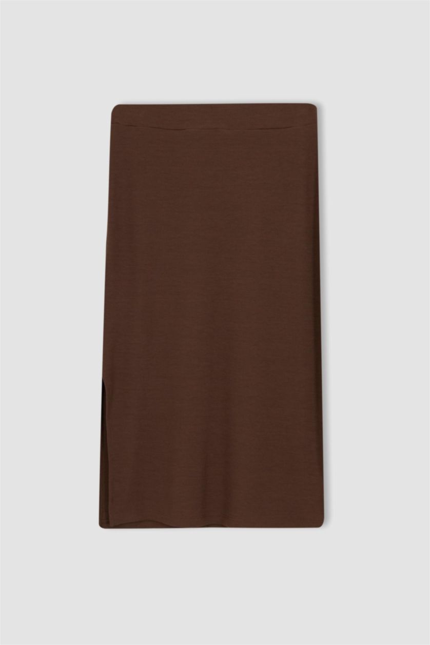 FEMME Marron Jupe Mi-Longue Caraco Basique Fendue Avec Cordon Coupe Slim