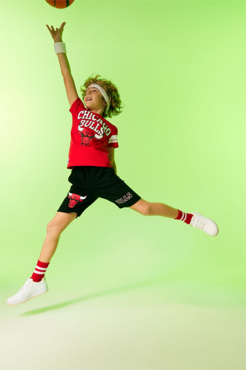 Erkek Çocuk - Genç Erkek Kırmızı Erkek Çocuk NBA Chicago Bulls Bisiklet Yaka Kısa Kollu Tişört