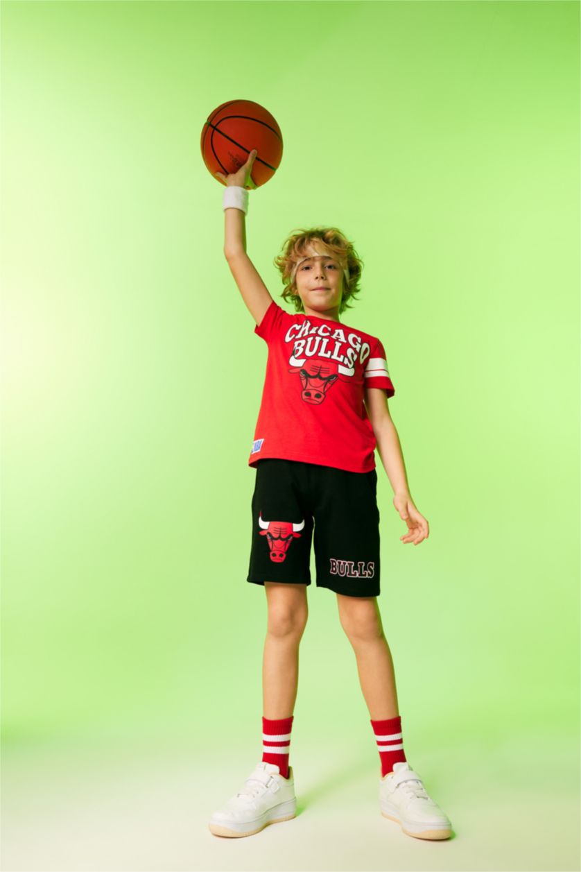 Erkek Çocuk - Genç Erkek Kırmızı Erkek Çocuk NBA Chicago Bulls Bisiklet Yaka Kısa Kollu Tişört