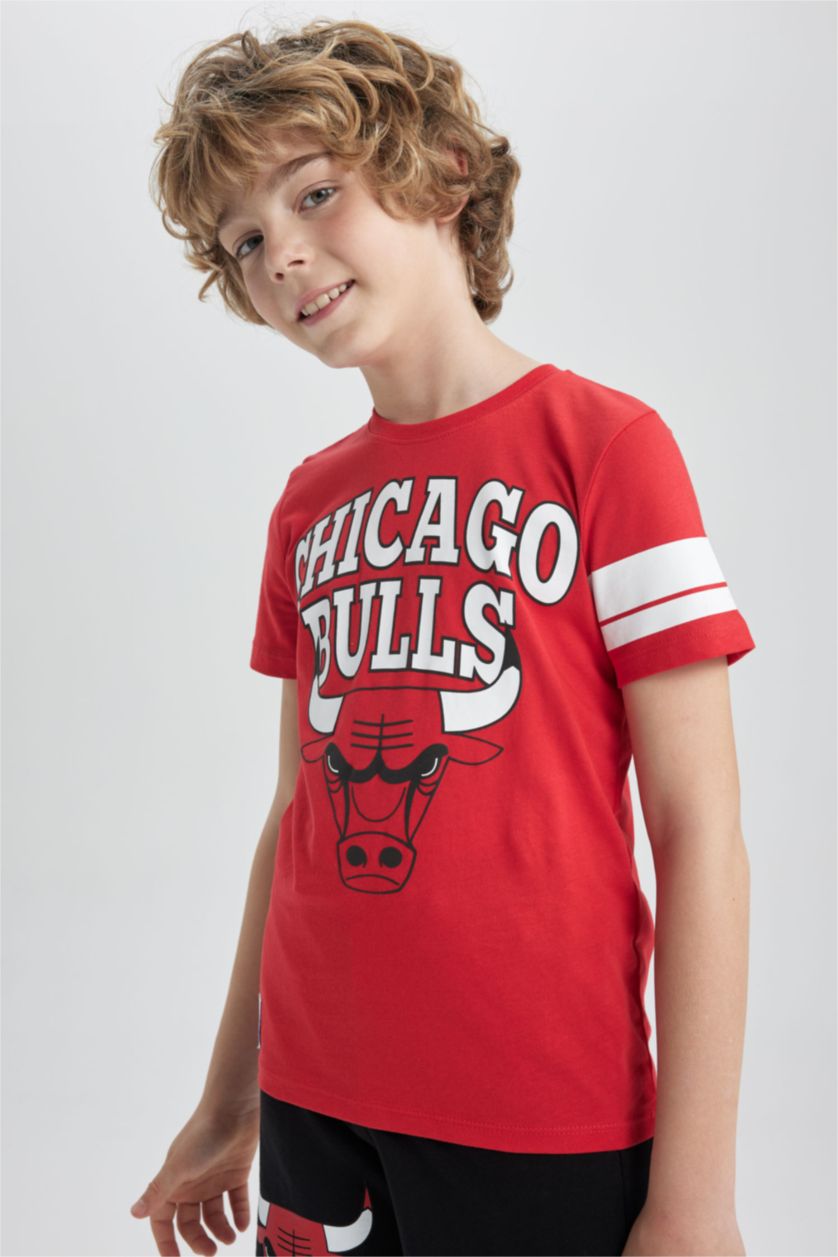 Erkek Çocuk - Genç Erkek Kırmızı Erkek Çocuk NBA Chicago Bulls Bisiklet Yaka Kısa Kollu Tişört