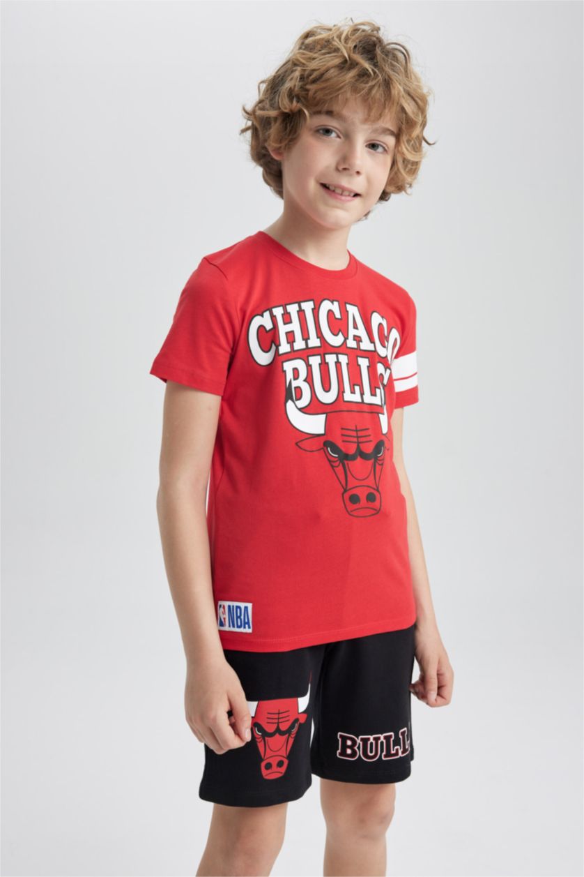 Erkek Çocuk - Genç Erkek Kırmızı Erkek Çocuk NBA Chicago Bulls Bisiklet Yaka Kısa Kollu Tişört
