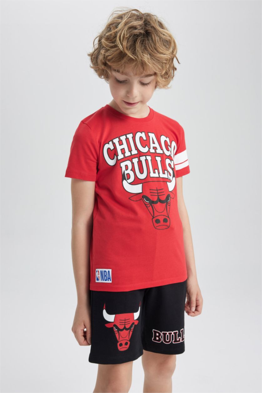 Erkek Çocuk - Genç Erkek Kırmızı Erkek Çocuk NBA Chicago Bulls Bisiklet Yaka Kısa Kollu Tişört
