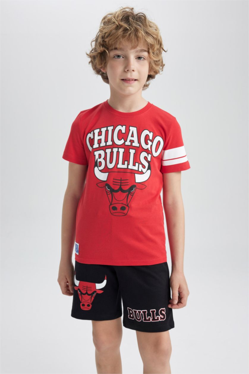 Erkek Çocuk - Genç Erkek Kırmızı Erkek Çocuk NBA Chicago Bulls Bisiklet Yaka Kısa Kollu Tişört