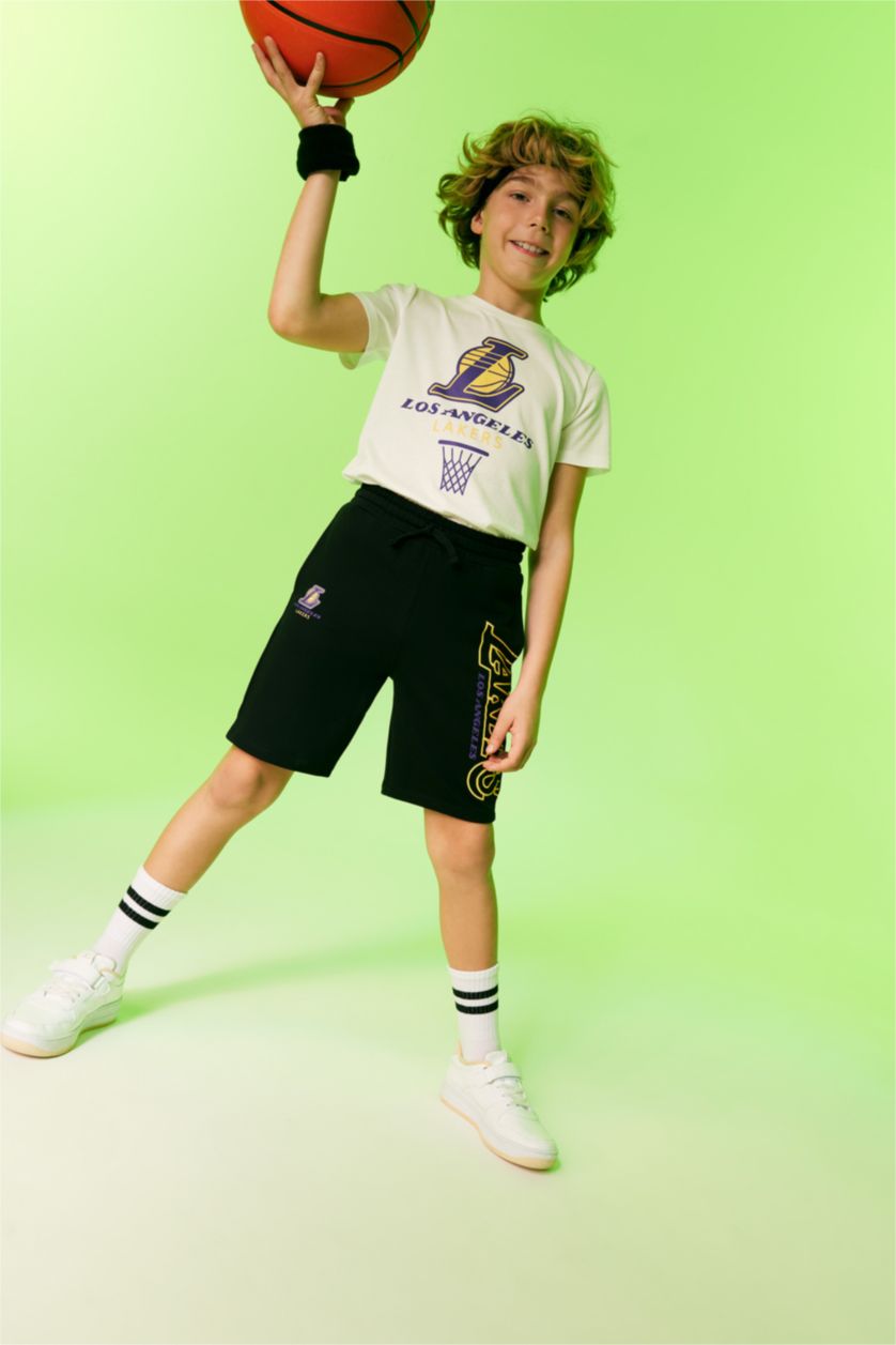 GARÇONS Noir Short Taille Normale Sous Licence Nba Los Angeles Lakers Coupe Régulière