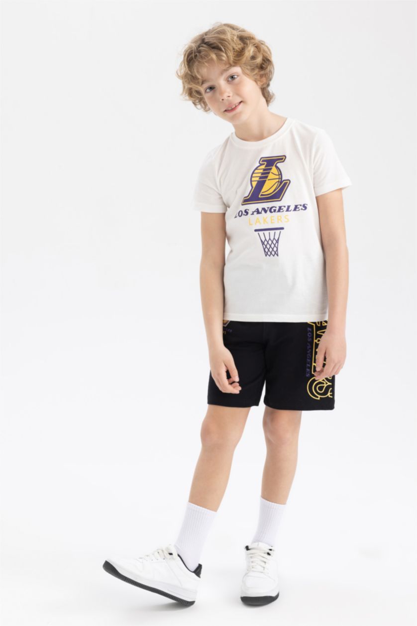 GARÇONS Noir Short Taille Normale Sous Licence Nba Los Angeles Lakers Coupe Régulière