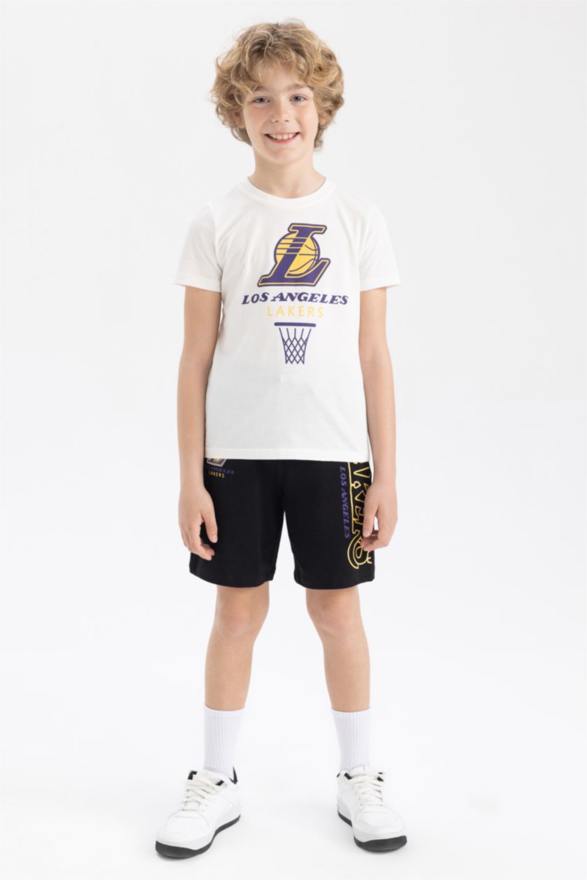 GARÇONS Noir Short Taille Normale Sous Licence Nba Los Angeles Lakers Coupe Régulière