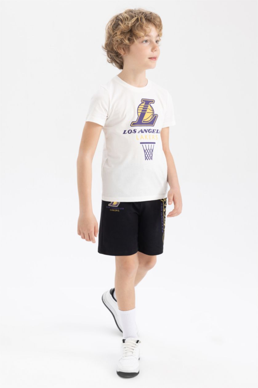 GARÇONS Noir Short Taille Normale Sous Licence Nba Los Angeles Lakers Coupe Régulière