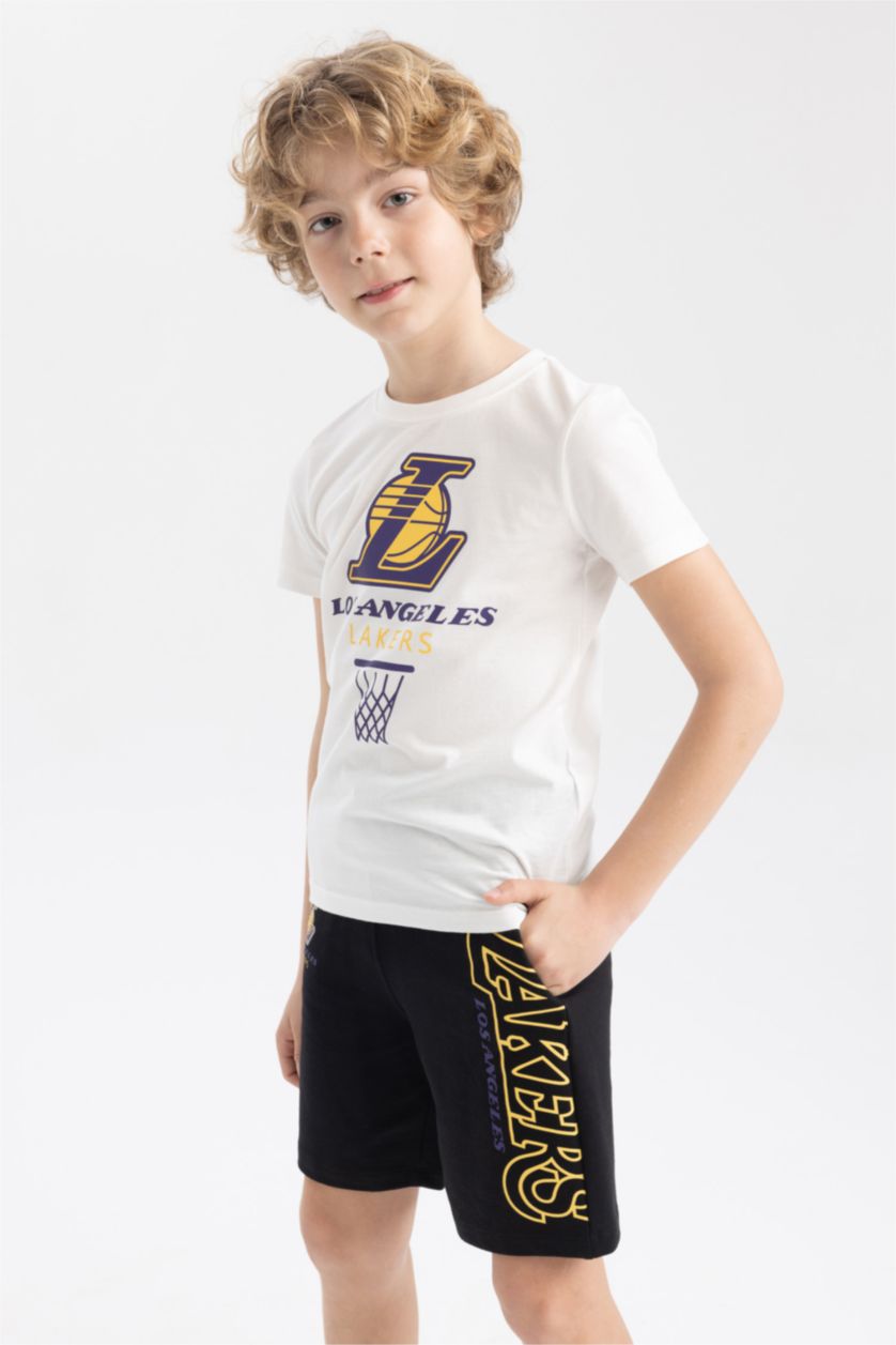 GARÇONS Noir Short Taille Normale Sous Licence Nba Los Angeles Lakers Coupe Régulière
