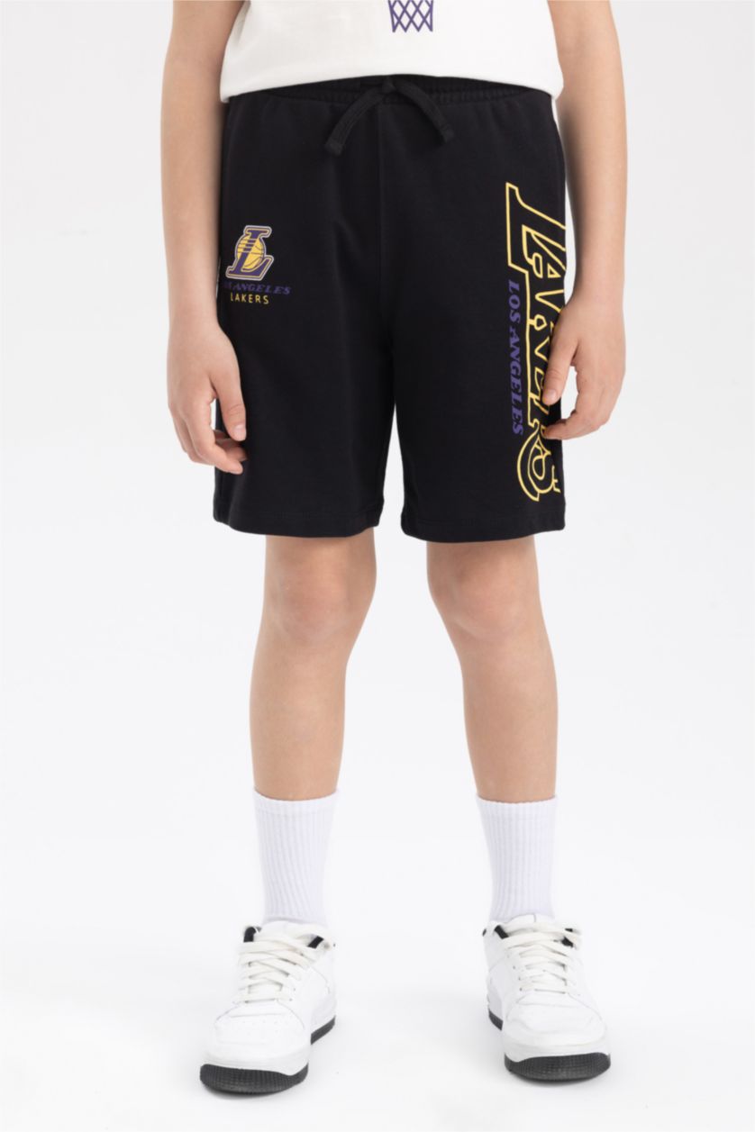 GARÇONS Noir Short Taille Normale Sous Licence Nba Los Angeles Lakers Coupe Régulière