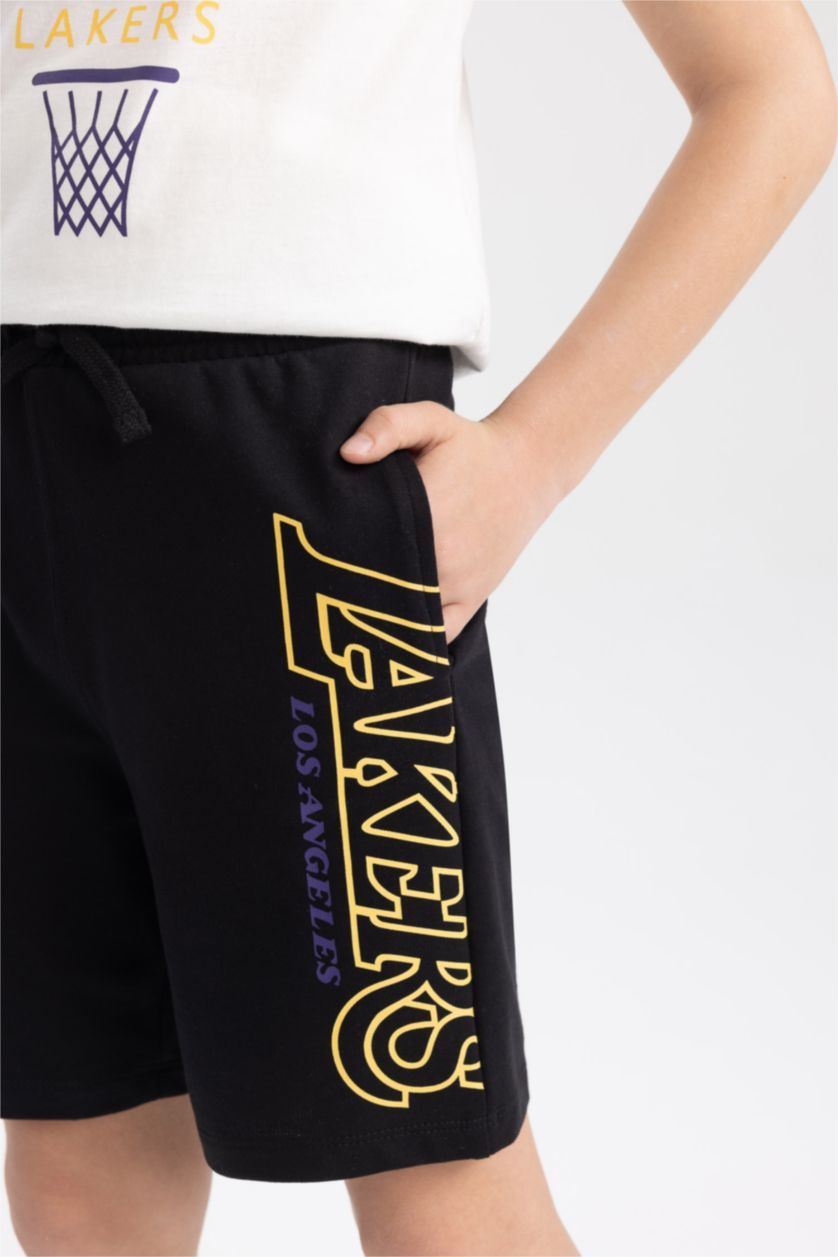 GARÇONS Noir Short Taille Normale Sous Licence Nba Los Angeles Lakers Coupe Régulière