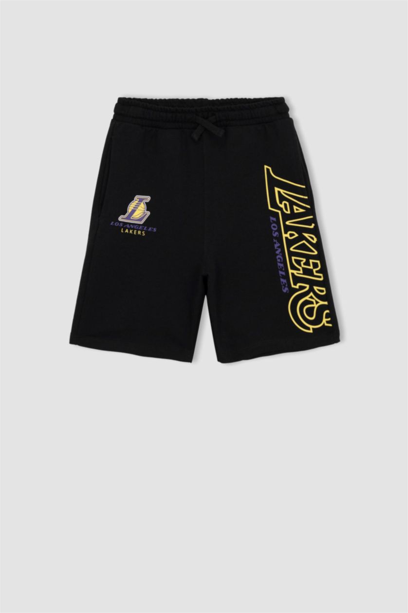 GARÇONS Noir Short Taille Normale Sous Licence Nba Los Angeles Lakers Coupe Régulière