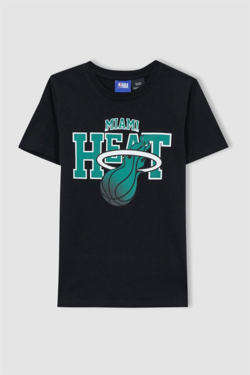 BOYS & TEENS Black Boys Defacto Fit NBA Miami Heat Licensed Regular Fit Crew Neck Short Sleeved T-Shirt