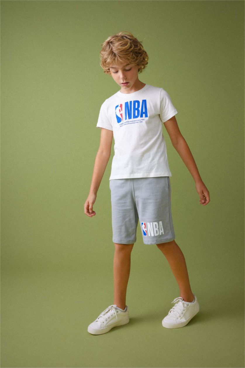 BOYS & TEENS Light Grey Boys Defacto Fit Regular Fit NBA Licensed Sweatshirt Fabric Shorts