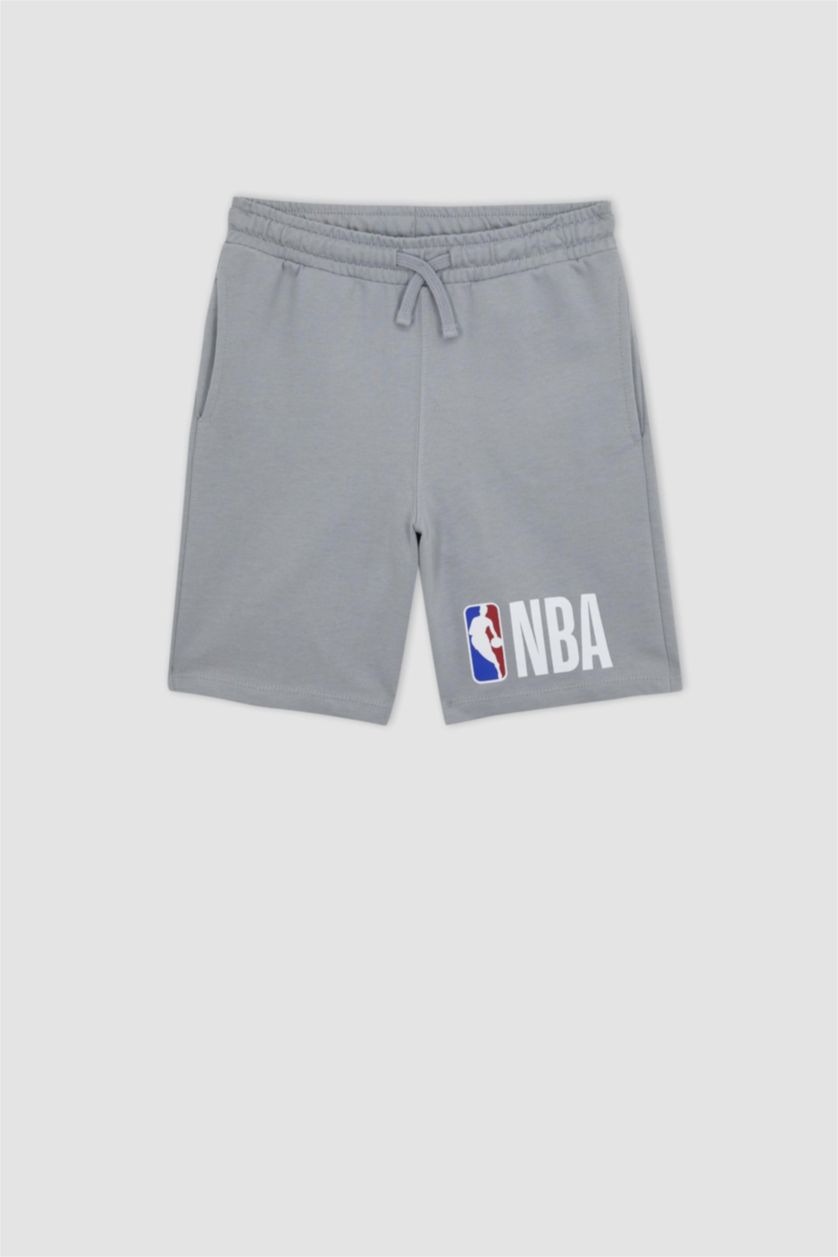 BOYS & TEENS Light Grey Boys Defacto Fit Regular Fit NBA Licensed Sweatshirt Fabric Shorts