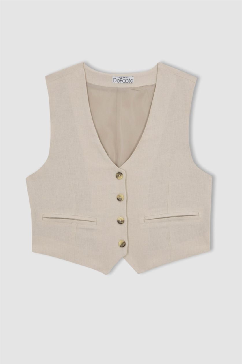WOMAN Beige Women Linen Blend Vest