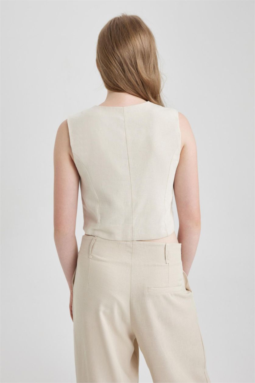 WOMAN Beige Women Linen Blend Vest