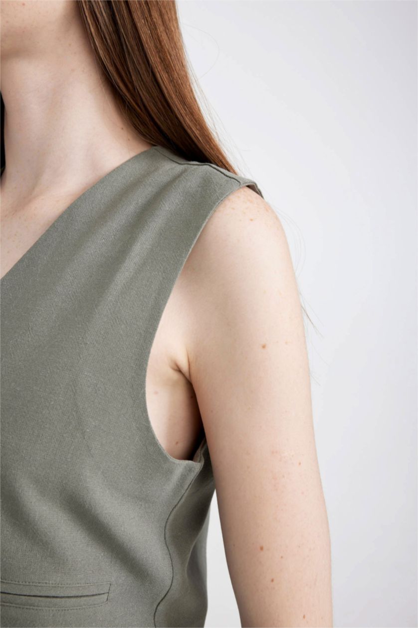 WOMAN Khaki Regular Fit Linen Blend Blazer Vest