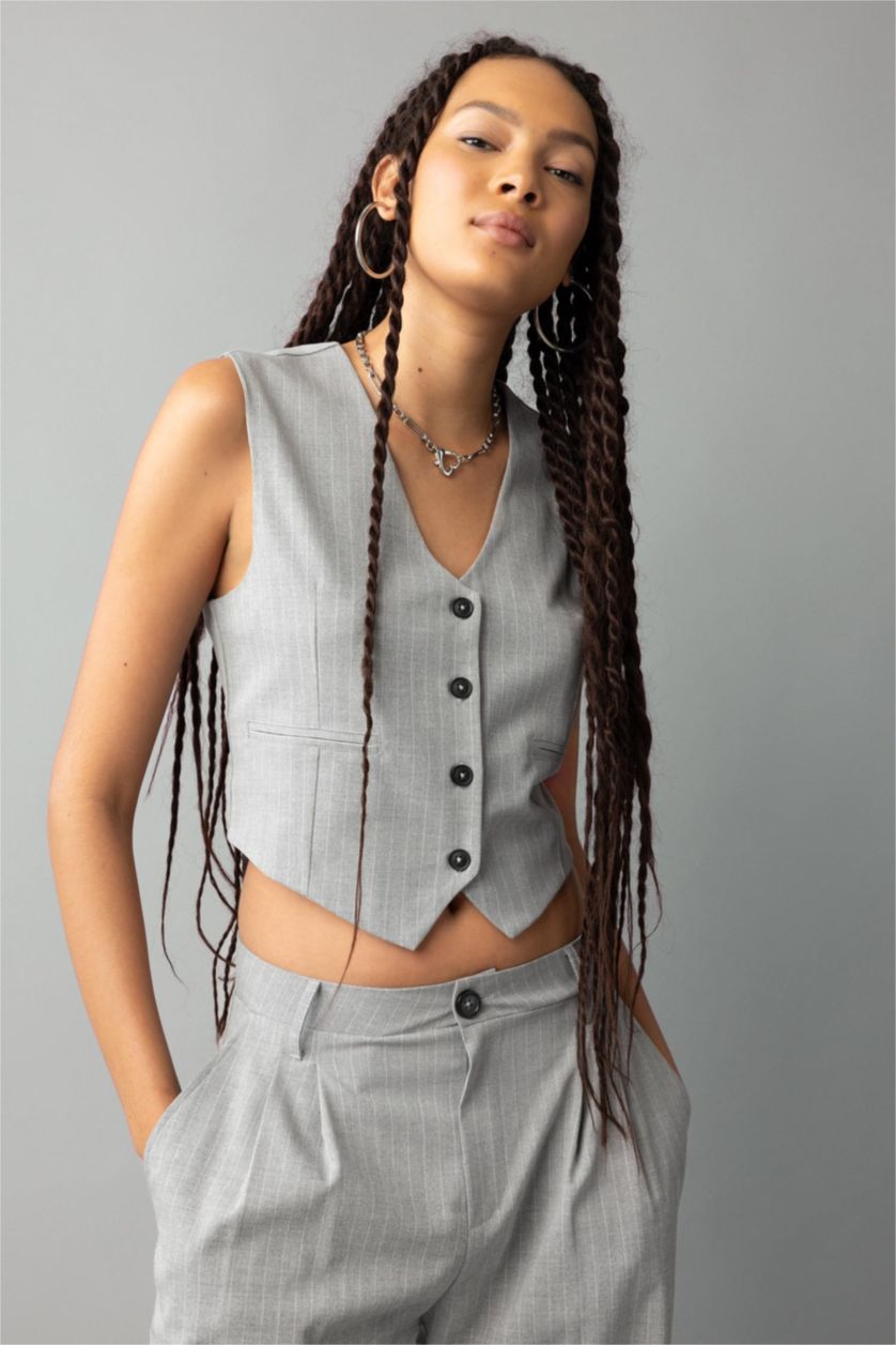 WOMAN Light Grey Melange Regular Fit Vest