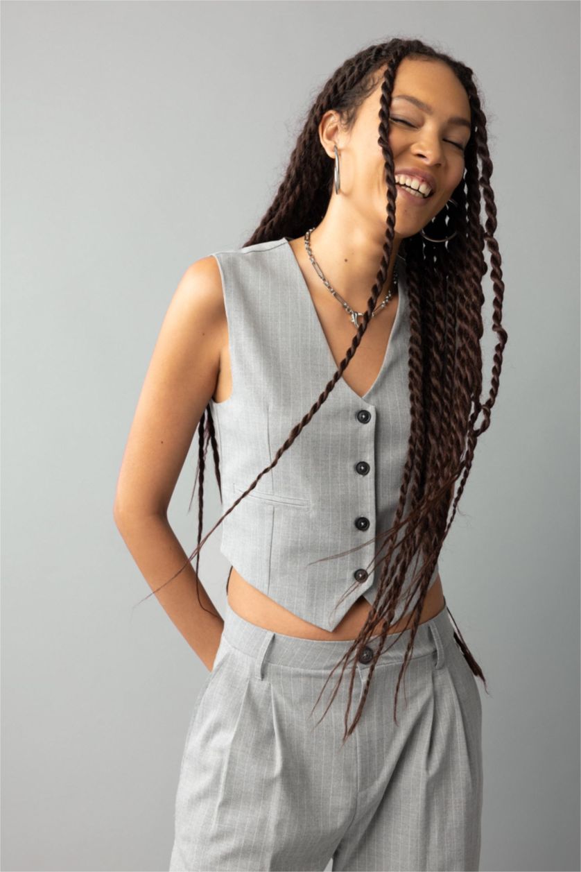 WOMAN Light Grey Melange Regular Fit Vest