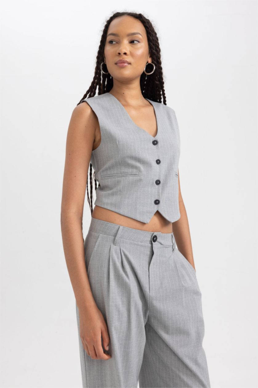 WOMAN Light Grey Melange Regular Fit Vest