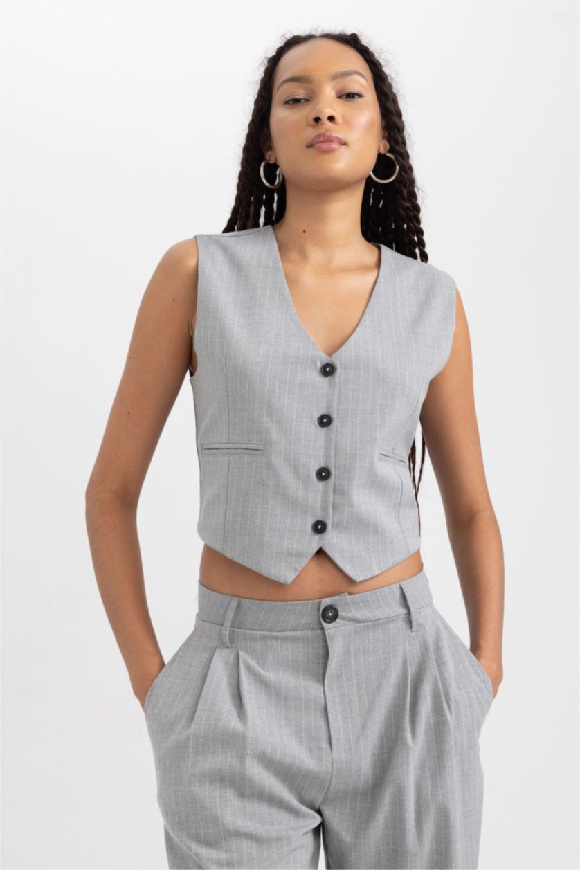 WOMAN Light Grey Melange Regular Fit Vest
