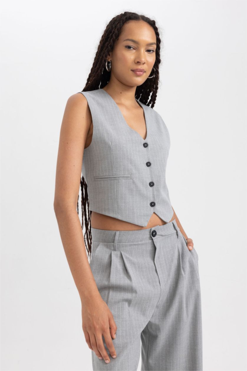 WOMAN Light Grey Melange Regular Fit Vest