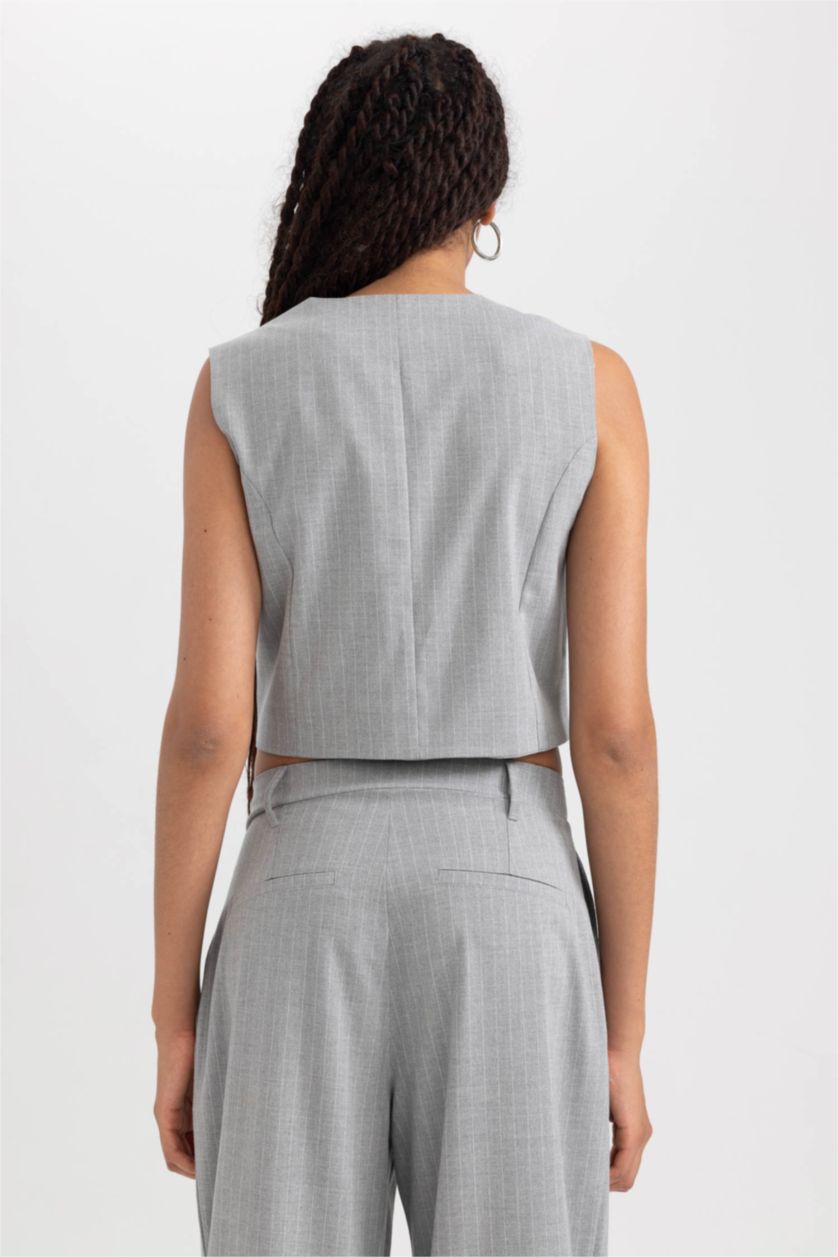 WOMAN Light Grey Melange Regular Fit Vest