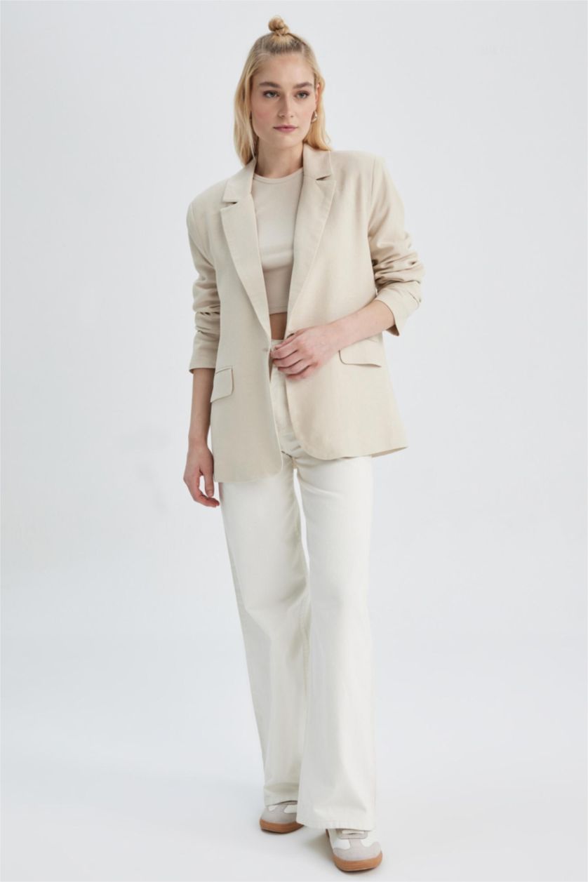 نساء بيج فيست بليزر قصة عادية من مزيج الكتان