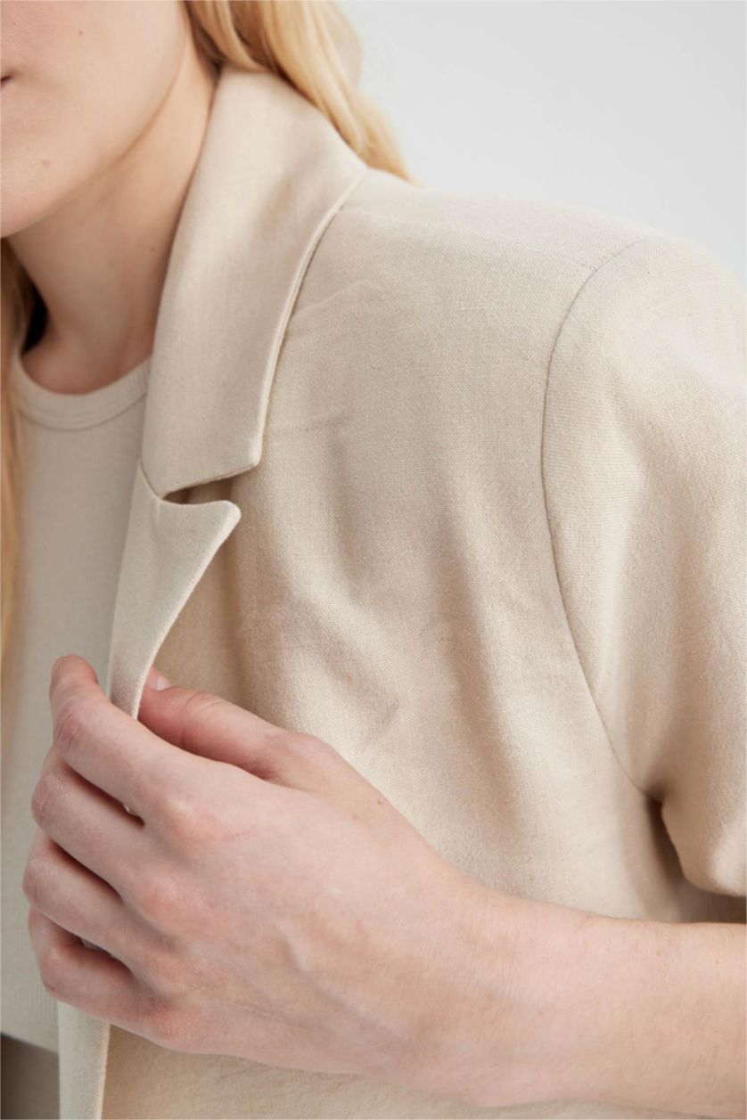 نساء بيج فيست بليزر قصة عادية من مزيج الكتان