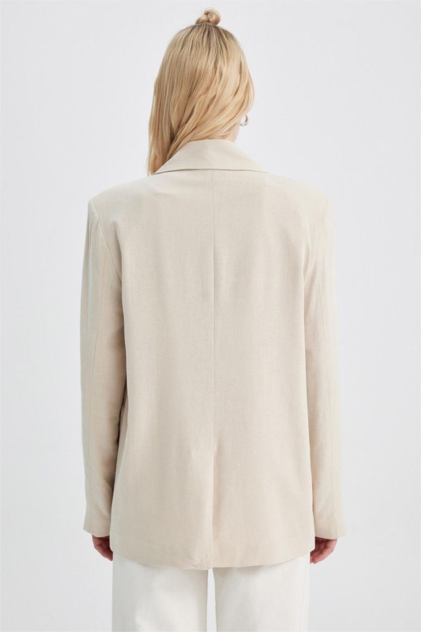 نساء بيج فيست بليزر قصة عادية من مزيج الكتان