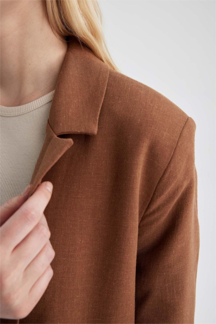 Woman Light Brown Regular Fit Linen Blended Blazer