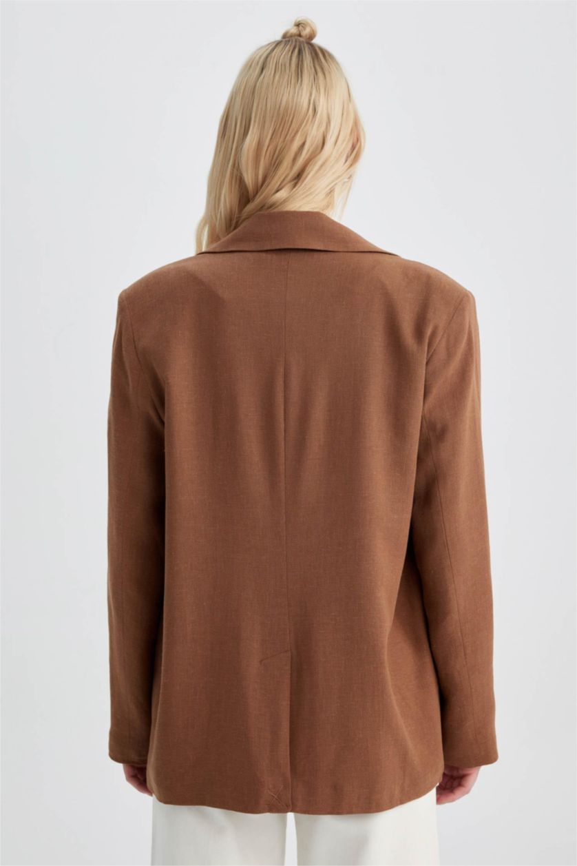 Woman Light Brown Regular Fit Linen Blended Blazer