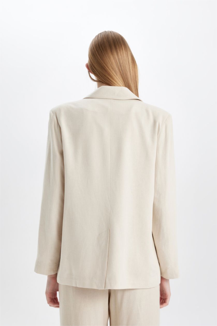 FEMME Beige Veste Blazer en Lin mélangé à coupe classique