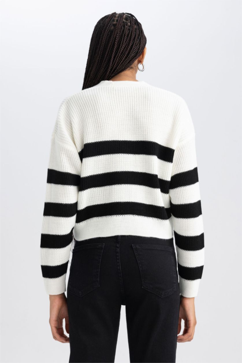 Женщины Бежевый Кардиган в полоску с V-образным вырезом