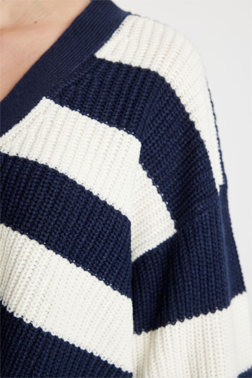 Женщины Синий Кардиган стандартного кроя с V-образным вырезом