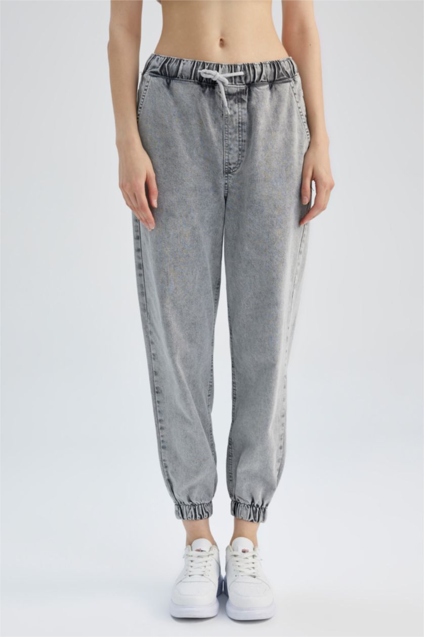 WOMAN Grey Jogger Fit High Waist Comfortable Fit Waist Leg Long Jeans